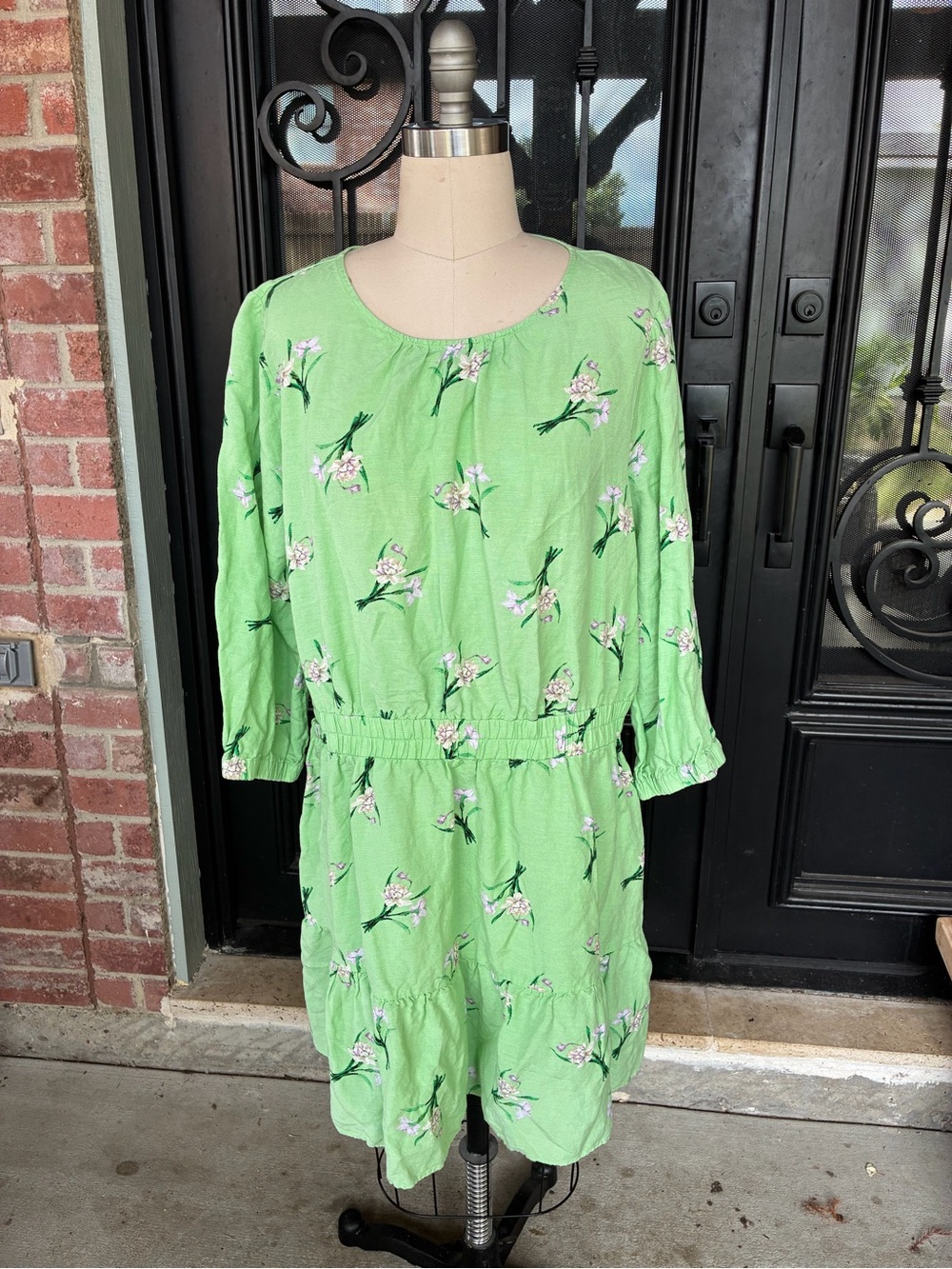 LOFT Green Floral Long Sleeve Dress
